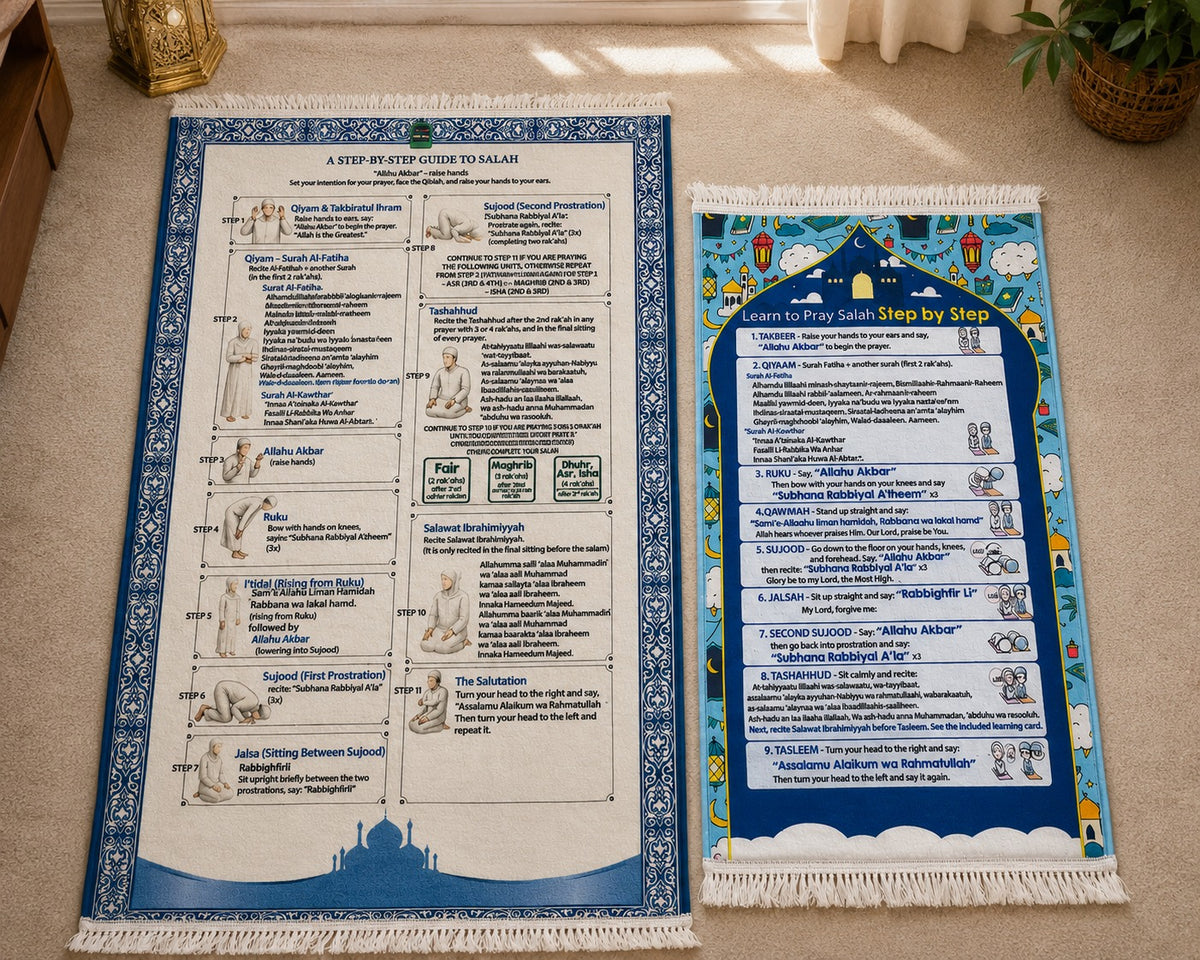 Salah Guide Set — Adult & Kids Prayer Rugs