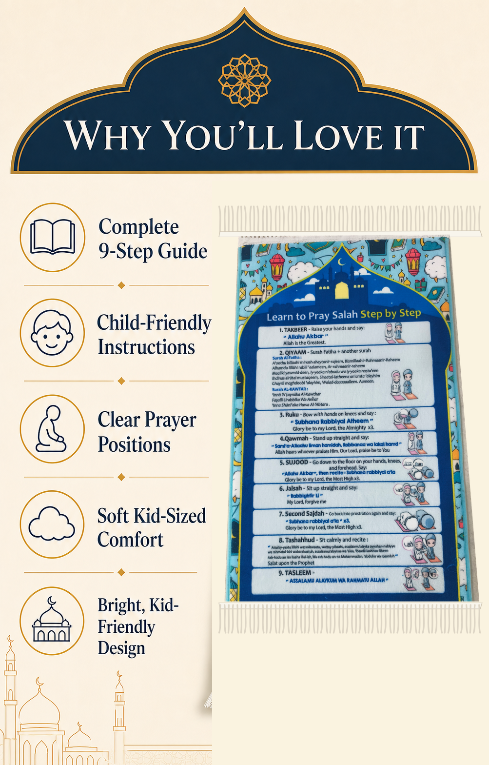 Kids’ Step-by-Step Salah Prayer Rug