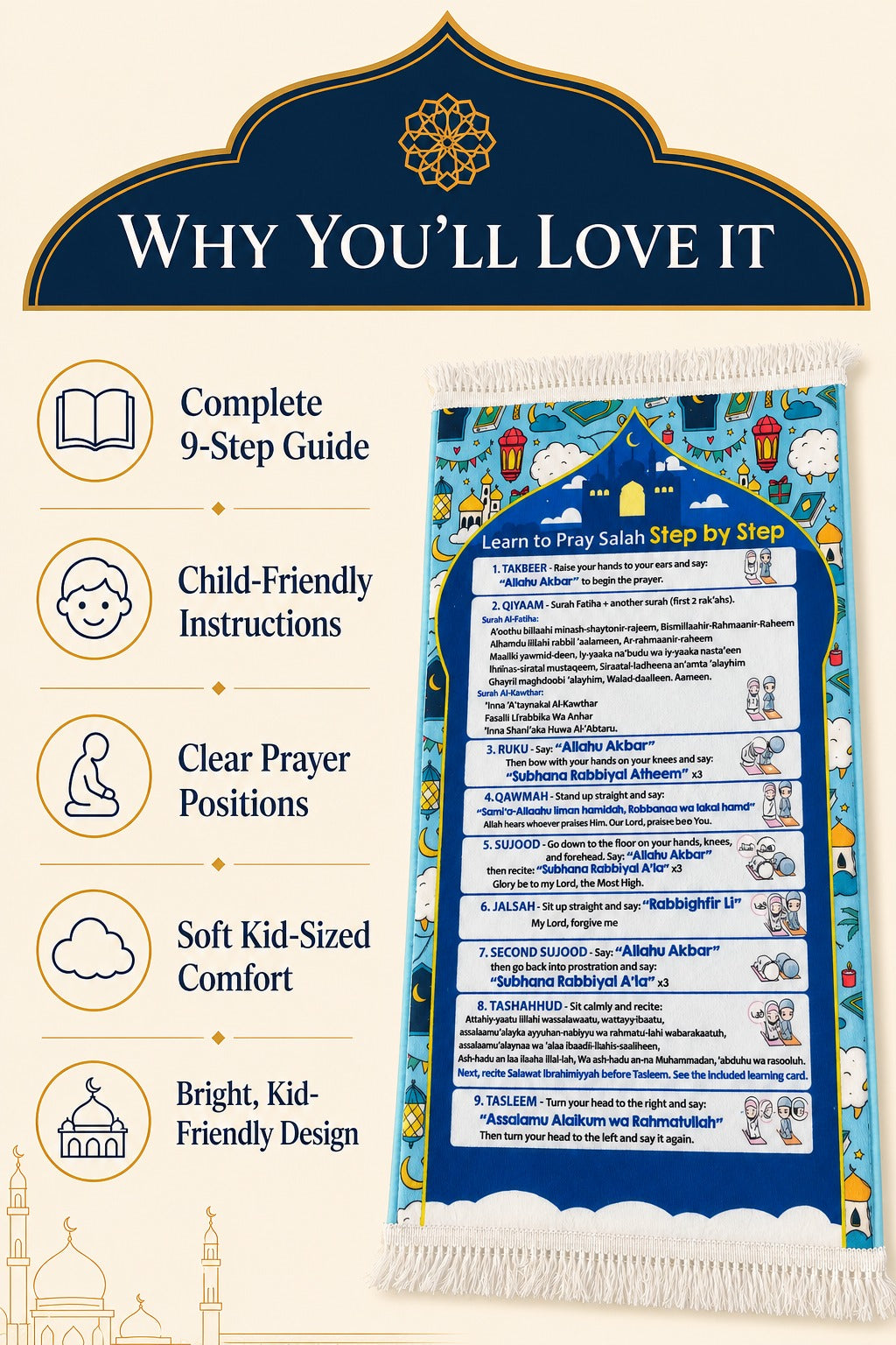 Kids’ Step-by-Step Salah Prayer Rug