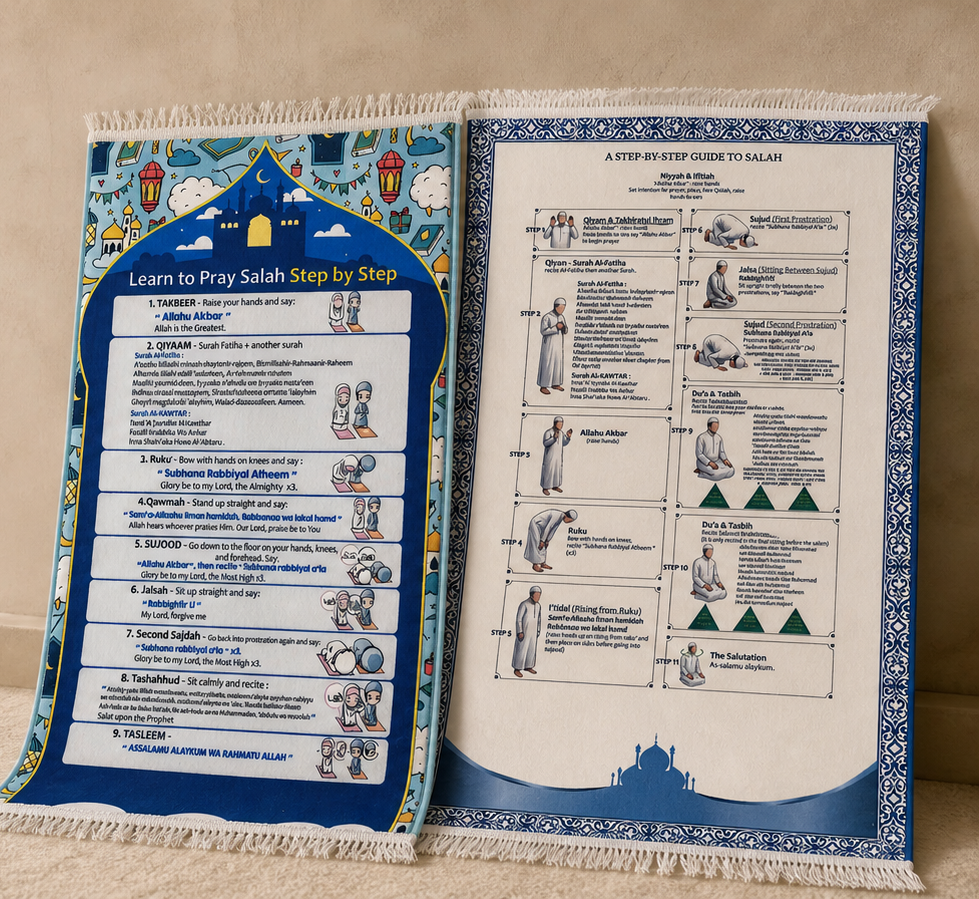 Salah Guide Set — Adult & Kids Prayer Rugs